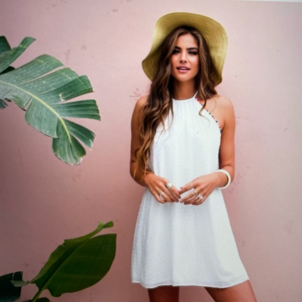 White Textured Shift Mini Dress